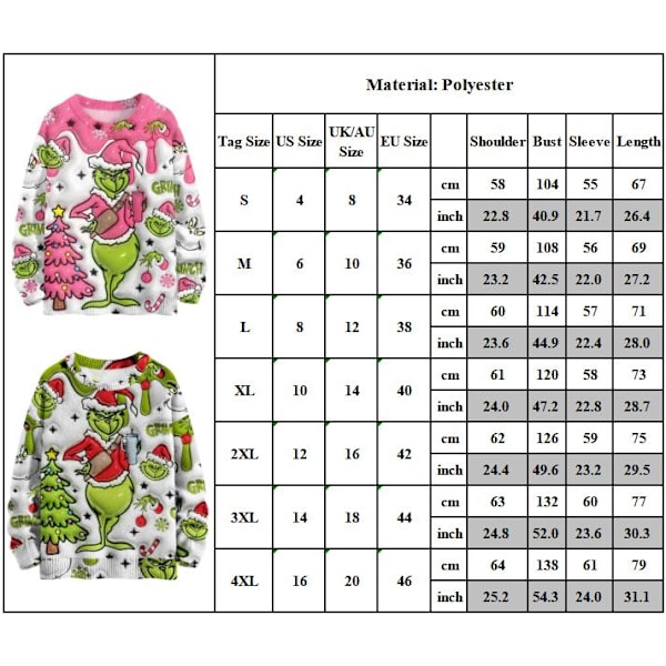 Dame 3D Grim Jule Sweater Sjov Nyhed Strikket Trøje Vinter Varm Langærmet Rund Hals Xmas Pullover Toppe #1 L