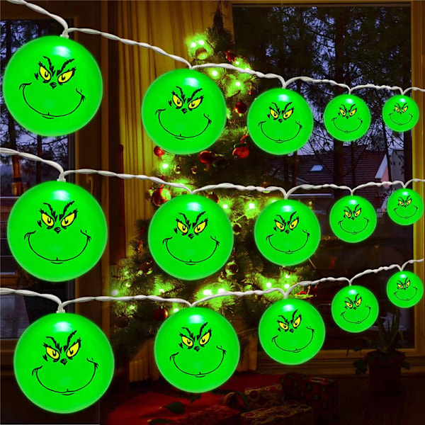 Batteridrevne LED julelys 3 meter julelys 20 LED Grinch lyskæde lys til terrasse havefest boligindretning LED lys 3m