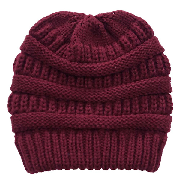 Dame Rotete Strikket Hestehale Lue Ensfargede Ullcaps Maroon