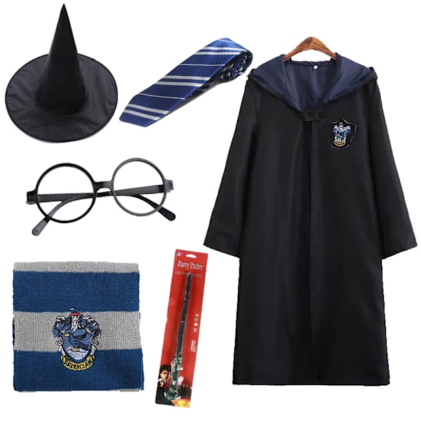 Harry Potter Magisk Roba Trollkarl Cosplay Skoluniform Huvad Klädkappa Kappa Finfräcka Kläder Uppdräkter För Vuxna & Barn Blue 145cm