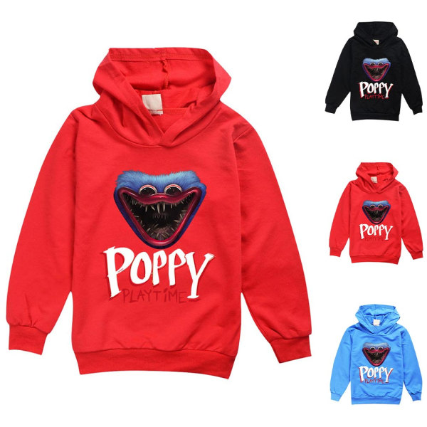 Huggy wuggy hoodies tecknat print poppy playtime barnkläder deep blue 170cm