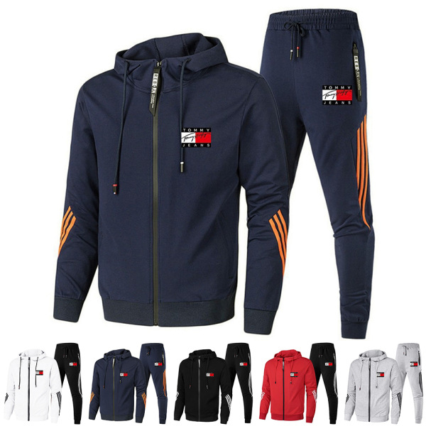 TomyJeans Herr Träningsset Huvtröja + Joggingbyxor Sportkläder Navy Blue 3XL