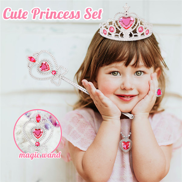Prinsessekappe Sett Jenter Prinsesse Utklednings Tilbehør Kappe med Krone Tryllestav Gaver D