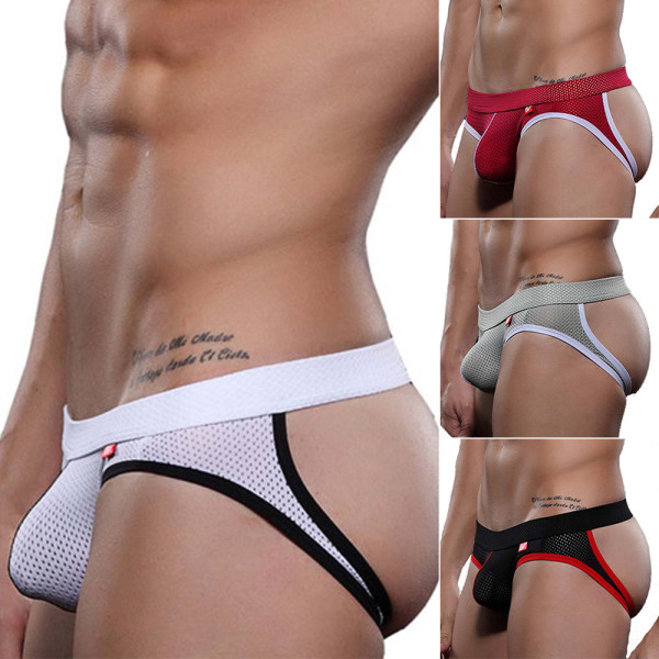 Män Mesh Stretch Sexiga underkläder Lågväxt kalsonger String white S