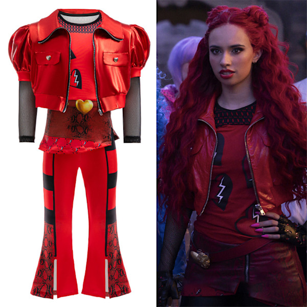 Lasten Descendants The Rise of Red Cosplay -asut Halloween-takki, topit ja housusetti 140cm