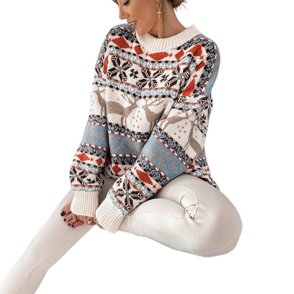 Løstsiddende, overdimensioneret, tyk strikket pullover sweater jumper toppe til kvinder til jul, fester, ferier, nytår Off-white M