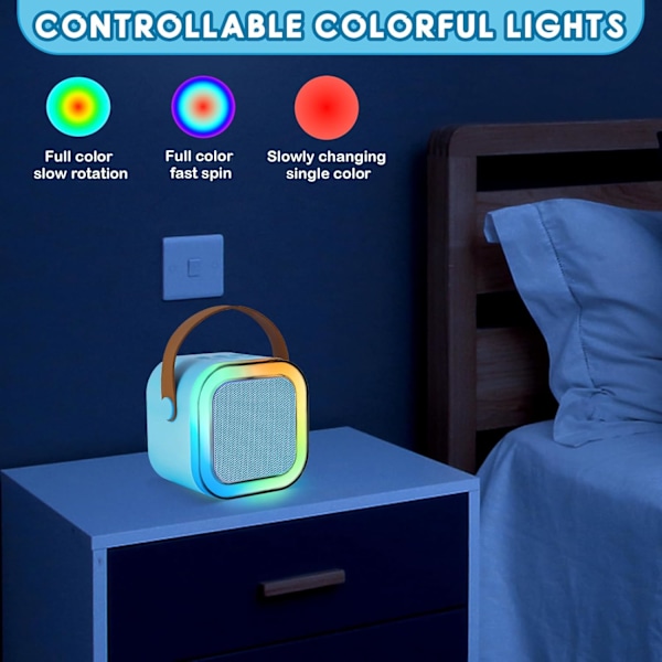 Minikaraoke för barn, färgglad LED bärbar Bluetooth-högtalare med 2 trådlösa mikrofoner, 4-12 år gamla barns julklapp White