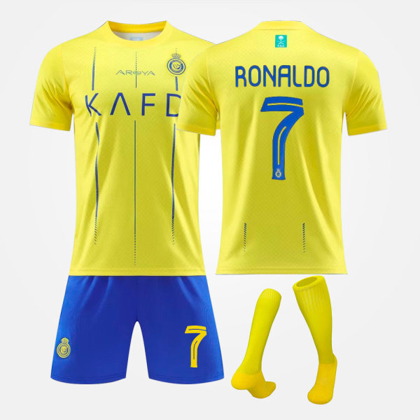 Fotbollströja Barn 23/24 Cristiano Ronaldo CR7 Fotbollströja Kit Hemmamatch Barn Pojkar Jersey Träningsoverall Tröja+Shorts+Strumpor 24