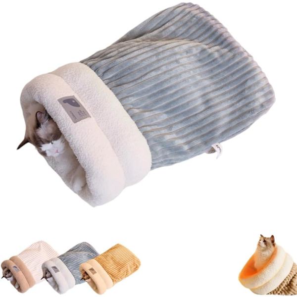 Vintervarm Sovsäck för Katter Mjuk Plysch Katthideout Snuggle Sack Katthåla Säng för Innekatter Blue M