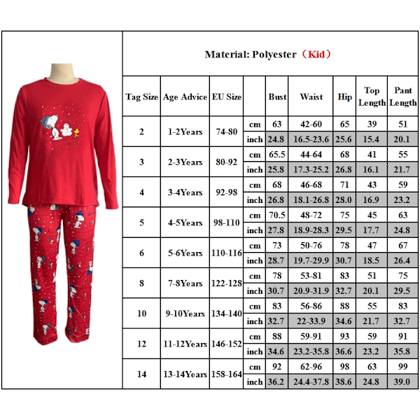 Julpyjamas för familjen med matchande mönster - Cartoon-tryck för vuxna, kvinnor och barn - Sömnkläder och nattkläder Kids 13-14Years