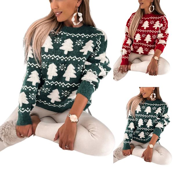 Unisex Jultröja Mode Chic Julstickad Tröja Julgran Tryckt Rundhalsad Tröja Fritidsvarm Klassisk Topp Red M