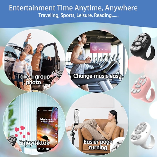 TikTok Bluetooth -kaukosäädin vierityssormus TikTok-sivun kääntäjä kannettava Black