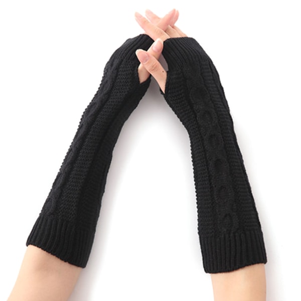 Stickade vantar för kvinnor Armvärmare Fingerless Stretchy Handskar Black