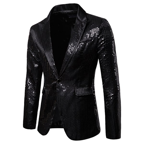 Miesten kiiltävät paljetit Takki Bleiseri Miesten Tyylikäs Illallisjuhla Kulta Glitter Smokkipuku Bleiseri Slim Urheilutakki Black 2XL