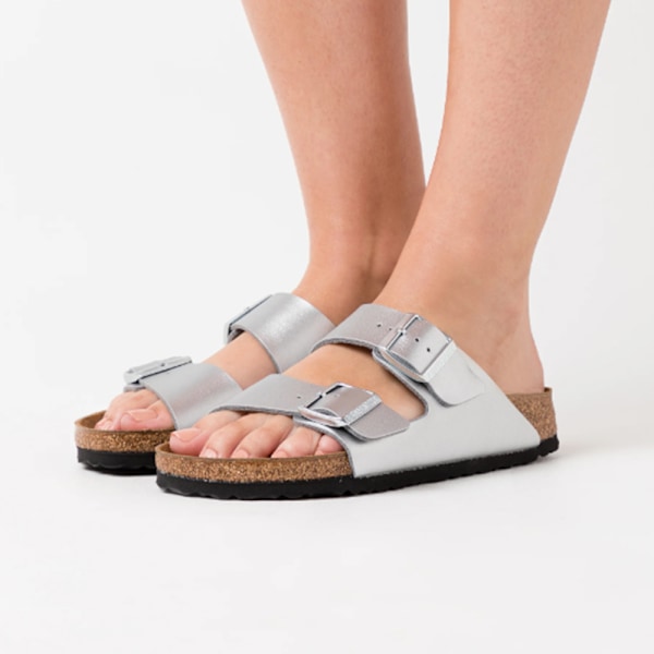 Birkenstock Arizona Mjuka Fotbäddssandaler Unisex Halkskydd Avslappnade Skor Silver 44