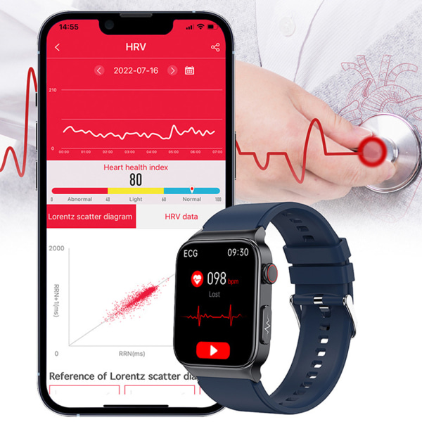 EKG+PPG Smart Watch Tryck Puls Fitness Tracker Watch blue