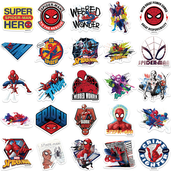 50 kpl Spiderman DIY -tarrapaketti vedenpitäviä tarroja kitaralle, skeittilaudalle, kannettavan tietokoneen koristeluun 50PCS