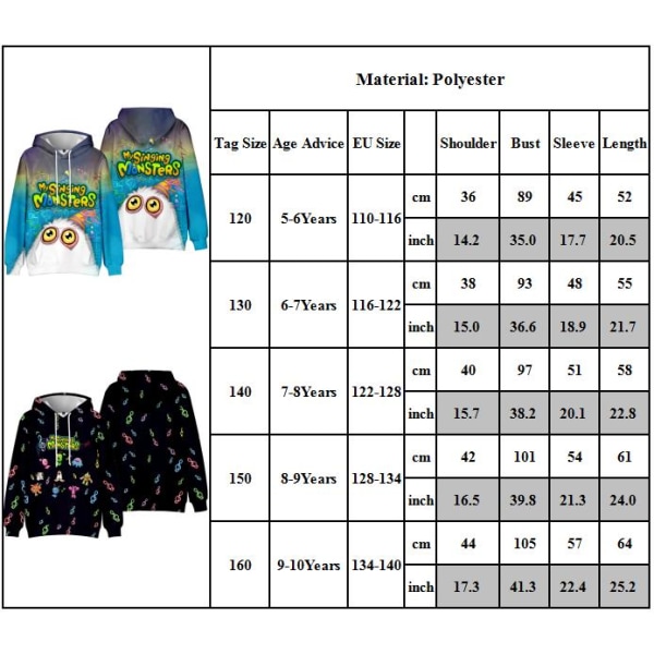 Barn 3D My Singing Monsters Hoodie Tröja Långärmad Jacka B 160cm