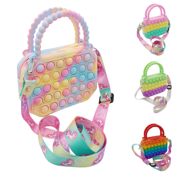 Pop It -väska Bubble Toy Portable Silikon Handväska Plånboksväskor Purple Rainbow