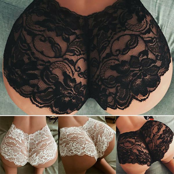 Spetsunderkläder för kvinnor Osynliga trosor Broderade blommiga trosor S-3XL Black M
