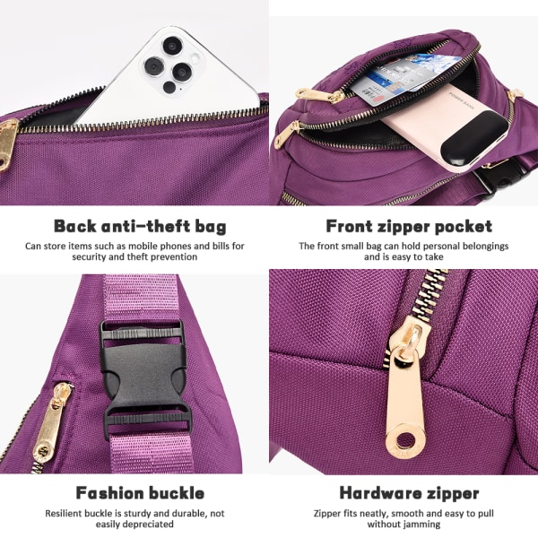 Herr Dam Dragkedja Print Bröstväska Bum Bag Fanny Pack Väskor purple