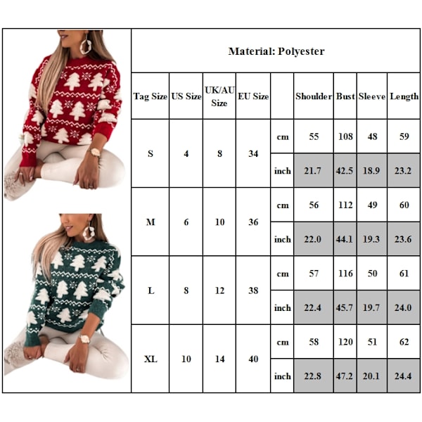 Unisex Stygg Genser Mote Chic Jule Strikk Juletrær Trykt Rund Hals Genser Fritid Varm Klassisk Topper Red S