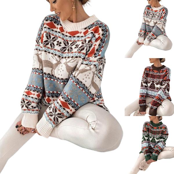 Løstsiddende, overdimensioneret, tyk strikket pullover sweater jumper toppe til kvinder til jul, fester, ferier, nytår Green M