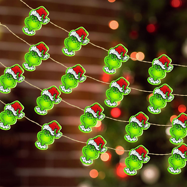 Juledekorasjoner Grinch 3m 30 LED Batteridrevne Julelys med Timer Grønne Julenisselys Innendørs Juledekor 3m
