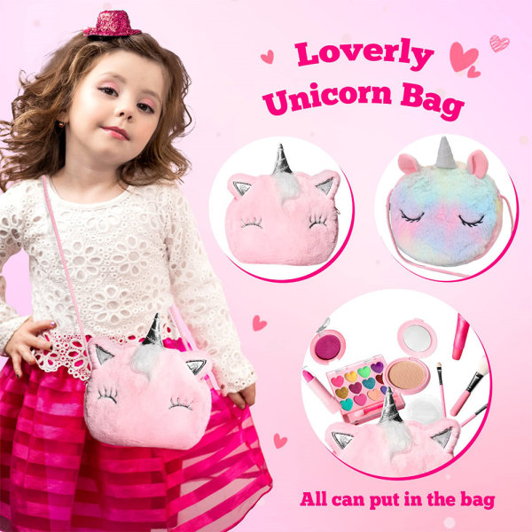 Kids Girl Unicorn plysch axelväska Furry Fluffy Wallet Handväska Crossbody Purse Pink