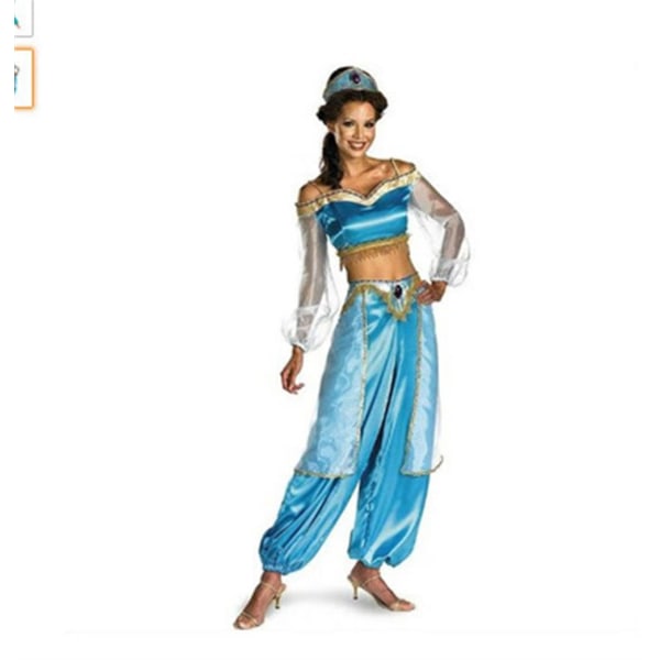 Lady Princess Jasmine Cosplay Kostym Aladdin Lamp Halloween dark blue M
