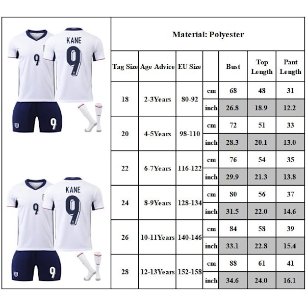 2024 EM-tröjor för barn Fotbollströja Set #9 KANE Fotbollsträningsuniformer 26
