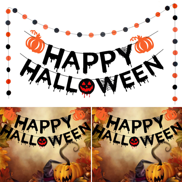 Happy Halloween Banner Pull Flag Cosplay Party Dekor Rekvisita