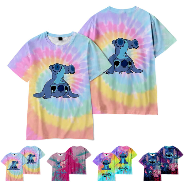 Barn Pojkar Flickor Stitch Cartoon Summer Casual Kortärmad T-shirt Basic Tee Top D 130cm