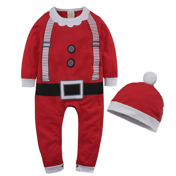 Jul Drenge Piger Børn Julemand Elf Jumpsuit Romper Hat Jule Sæt Red 70cm