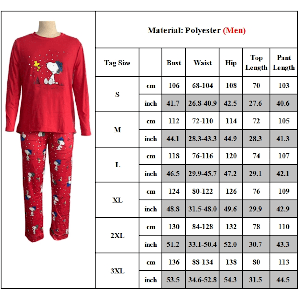 Julpyjamas för familjen med matchande mönster - Cartoon-tryck för vuxna, kvinnor och barn - Sömnkläder och nattkläder Men L