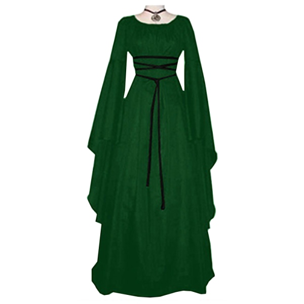 Gotisk långärmad häxklänning för damer Halloween Cosplay kostym green XL