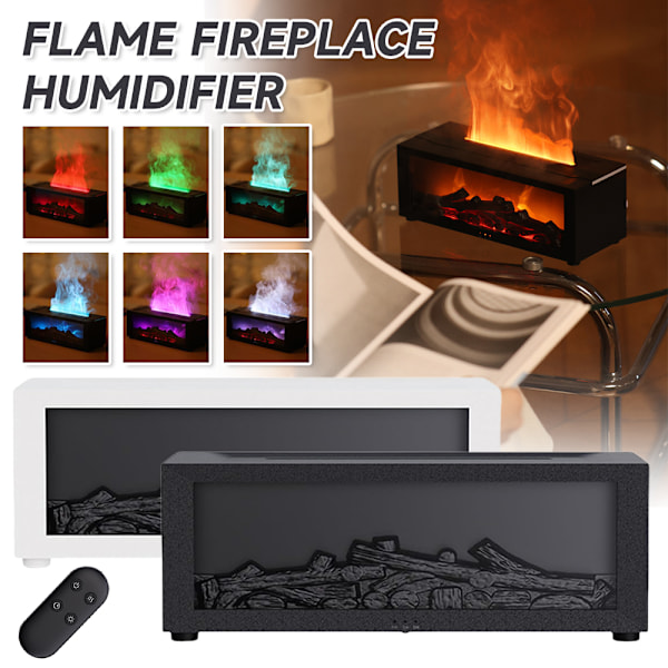 Mini Peis Diffuser Luftfukter, Simulert Peisflamme Luftfukter med Fire Light Effekt, 150ml Cool Mist Luftfukter med 7 Farger som Endres Black