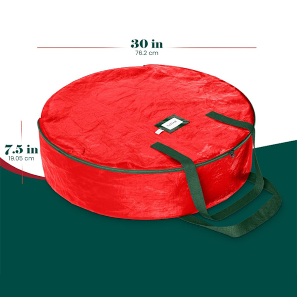 Joulukranssin säilytyskassi kestävät kahvat, kaksoisvetoketju, juhlava joulun repäisykestävä säilytysastia Red 76*20cm