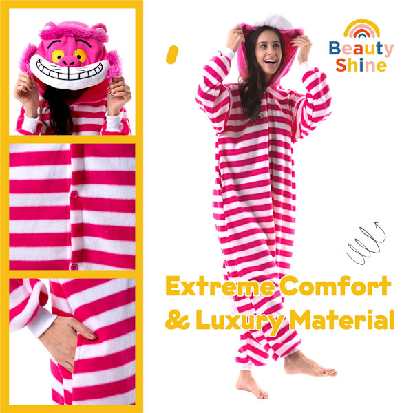 Unisex Julpyjamas för Vuxna, Onesie med Blixtlås och Huva, Plüsch Jumpsuit för Vuxna, En-Delad Sovkläder med Lång Ärm A XL