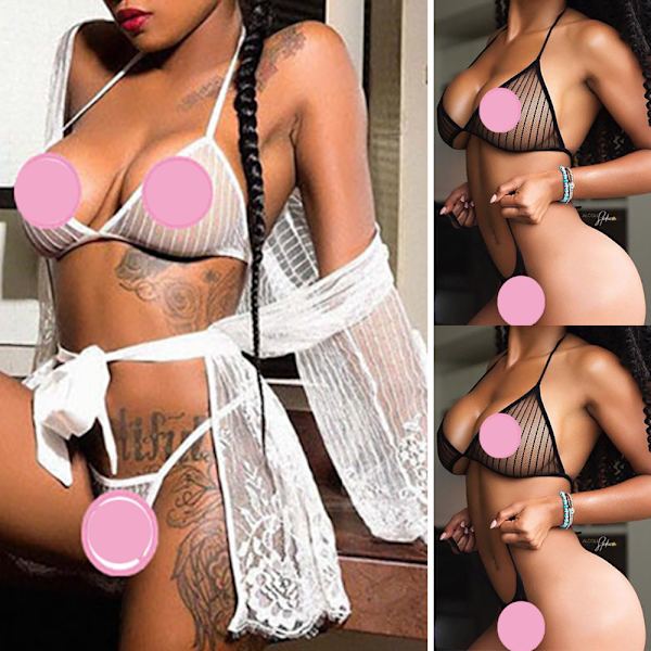 Sexy blondebodyer i blonde for kvinner, gjennomsiktig undertøy teddy pysjamas Black M