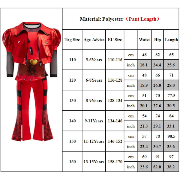 Lasten Descendants The Rise of Red Cosplay -asut Halloween-takki, topit ja housusetti 140cm