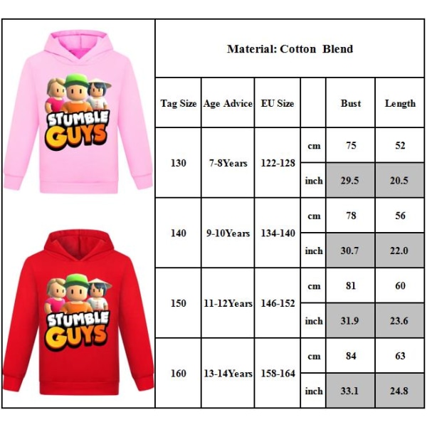 Boy Girl Streetwear Kids 3d Hoodies Casual Stumble Guys Pullover pink 150cm