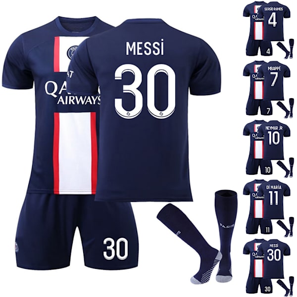Paris Home Messi Mbappe Fotboll Sport T-Shirt Shorts Strumpor Set 30 22#
