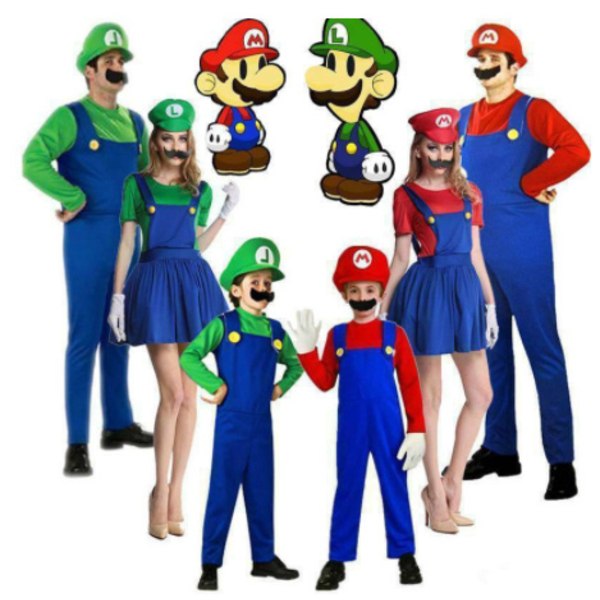 Super Mario Kostym Vuxen Barn Anime Jul Cosplay Kostym boy green m