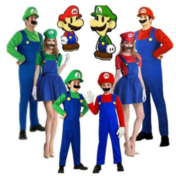Super Mario Kostym Vuxen Barn Anime Jul Cosplay Kostym men green s