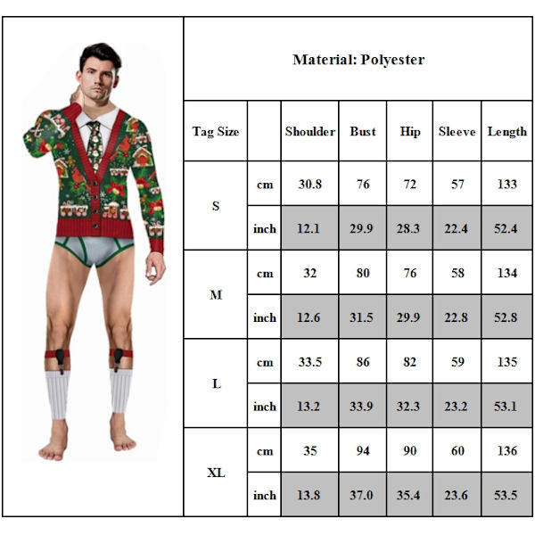Realist 3D-tryckt Helkroppsdräkt för Vuxna Män och Kvinnor - Fult Julklapps-Party Onesie Jumpsuit M