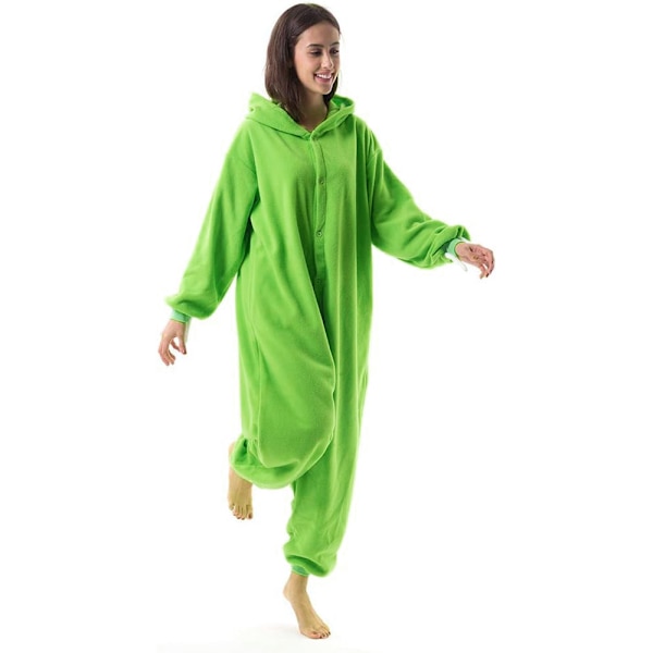 Unisex Julpyjamas för Vuxna, Onesie med Blixtlås och Huva, Plüsch Jumpsuit för Vuxna, En-Delad Sovkläder med Lång Ärm F XL