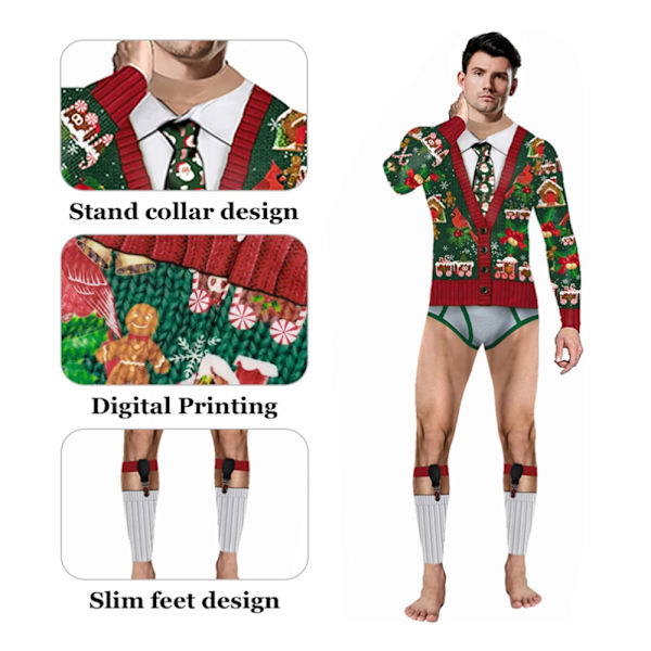 Realist 3D-tryckt Helkroppsdräkt för Vuxna Män och Kvinnor - Fult Julklapps-Party Onesie Jumpsuit M