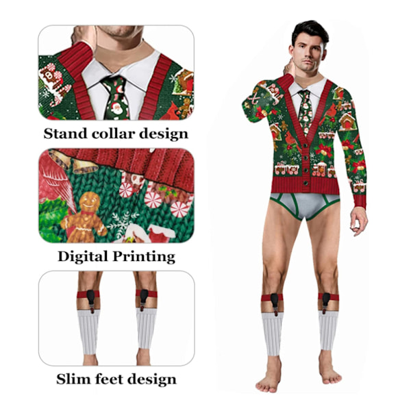 Realist 3D-tryckt Helkroppsdräkt för Vuxna Män och Kvinnor - Fult Julklapps-Party Onesie Jumpsuit XL