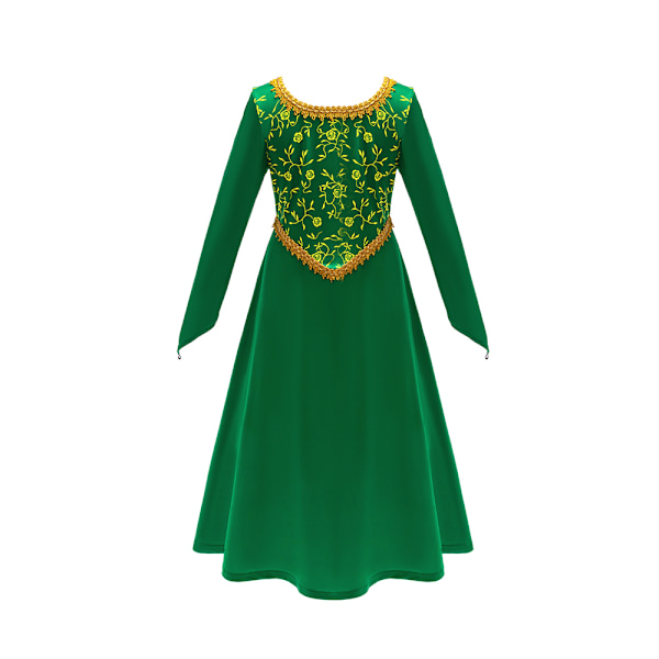 Flickans Prinsessan Fiona Kostym Barn Peruk Huvudbonad Cosplay Fiona Grön Lång Klänning Halloween Kläder 140cm